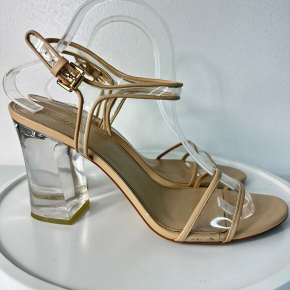 Michael Kors Heels Tori Lucite Clear Plastic Open Toe Buckle Ankle Strap Tan 11 - Picture 2 of 12